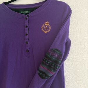 Lauren Ralph Lauren Purple Henley with Patterned Sleeves